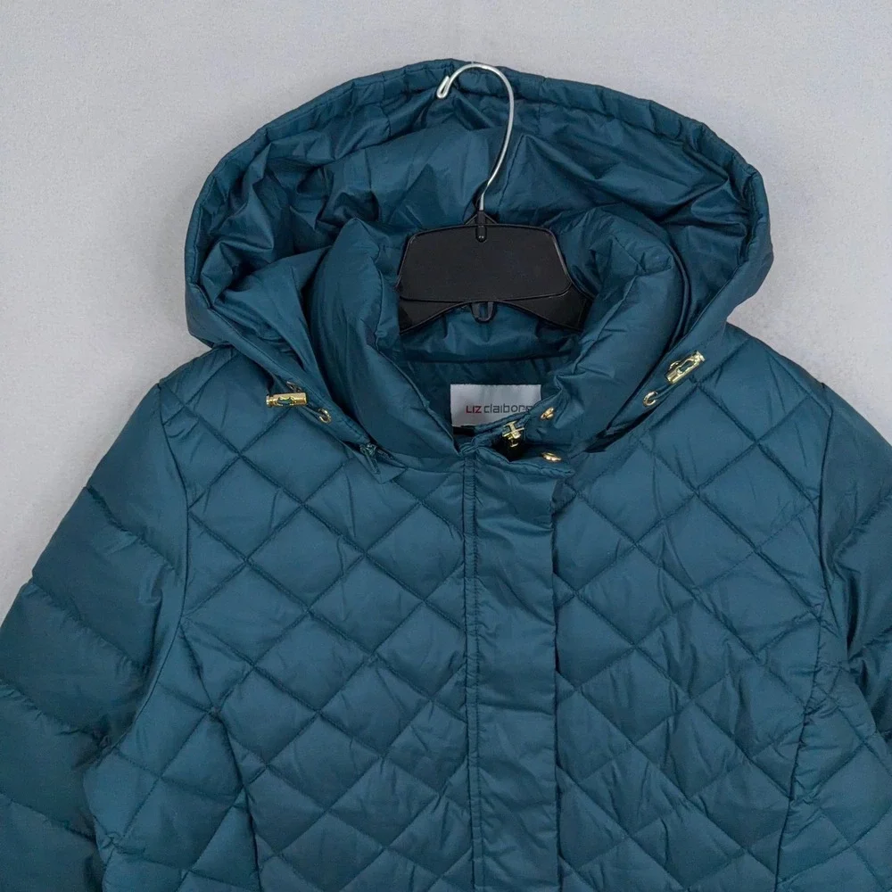 Liz Claiborne Puffer Jacket Womens XL Tahoe Teal Quilted Hooded Winter Gorpcore